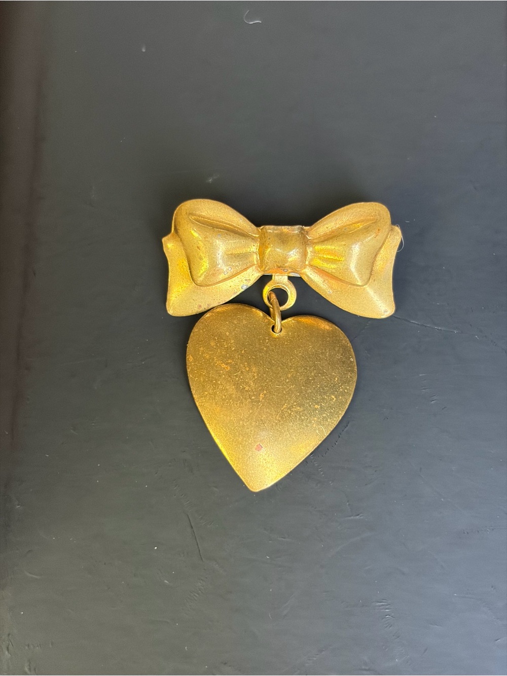 Vintage Gold Bow and Heart Pendant Brooch
